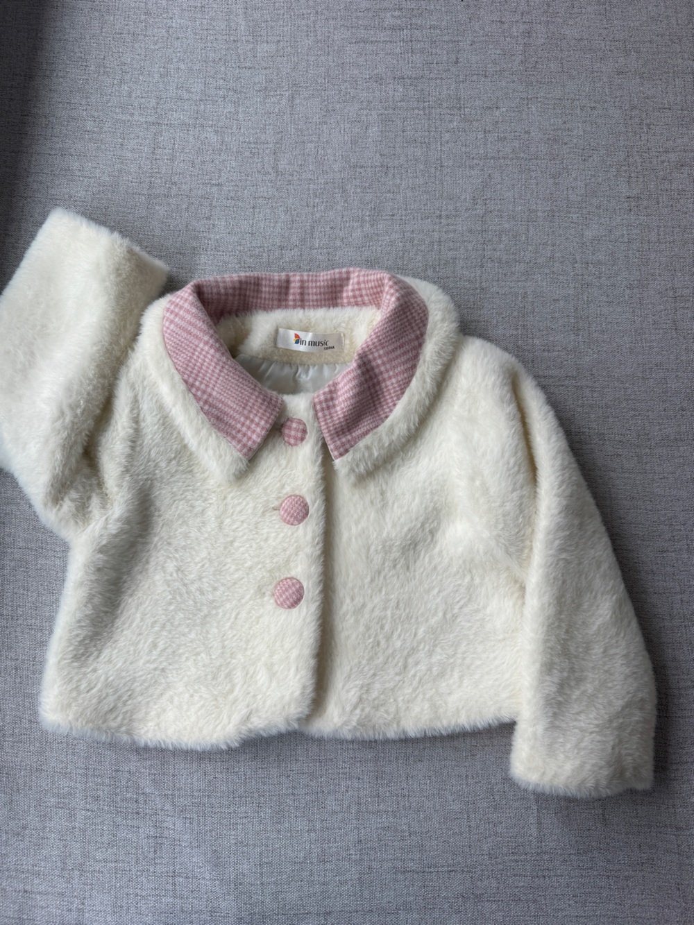 Cream Faux Fur Girls Jacket - “In Music” - Size 130/64A (Kids 7-8) - Pink Hounds